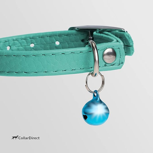 CollarDirect Leather Cat Collar, Cat Safety Collar with Elastic Strap, Kitten Collar for Cat with Bell Black Blue Red Orange Lime Green (Neck Fit 6"-7", Mint Green)