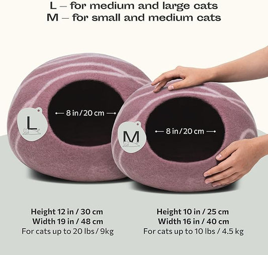 MEOWFIA Cat Cave – Premium Felt Cat Bed for Indoor Cats, Handmade 100% Merino Wool (Gold Rose, Medium)