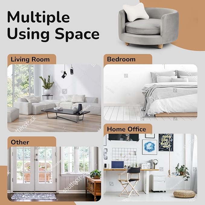 dCee Round Dogs Sofa - Cats Couch, Holds up to 50 Lbs, 24 in. Soft Velvety Pet Couch for Comfort Sleep, Joint Support, Dark Gray - Upgraded 2024