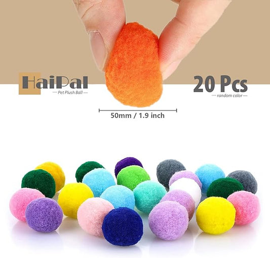 Cat Toy Balls, 20Pcs Premium Soft Pom Pom Balls for Kittens, 1,9'' Funny Interactive Cat Pompom Toys for Bored Indoor Cats Playing Plush Balls for Craft DIY Decorations, Cute Kitten Kitty Toys.