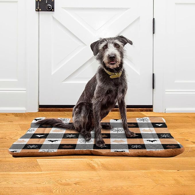 Pet Bed Halloween Bats Cat Plaid Stripe Dog Bed Mat Absorbing Non Slip Pad Pet Sleeping Mat for Small, Medium, and Large Dogs Puppy Cat 36 in x 24 in