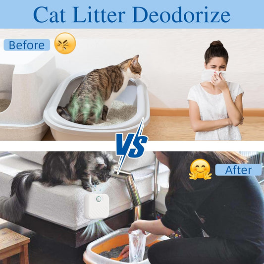 Smart Cat Litter Deodorizer,Dust-Free Cat box Deodorizer Rechargeable 4000 mAh,for All Kinds of Cat Litter Box Bathroom Wardrobe Kitchen and Small Area, White