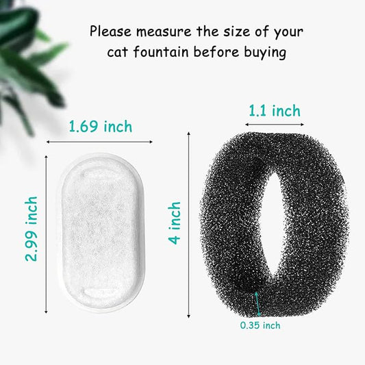 Monsin Cat Water Fountain Filters for Stainless Steel 67oz/2L Adjustable Water Flow Pet Fountain, 4 Pack Pet Replacement Filters with 4 Sponges