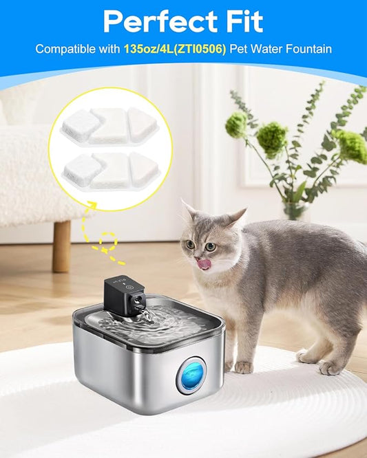 Cat Water Fountain filter Replacement Compatible with Speedeer Wireless Cat Water Fountain Stainless Steel Filters 135oz/4L ZTI0506, Multi-Layer Filtration System, 8+8 Pack