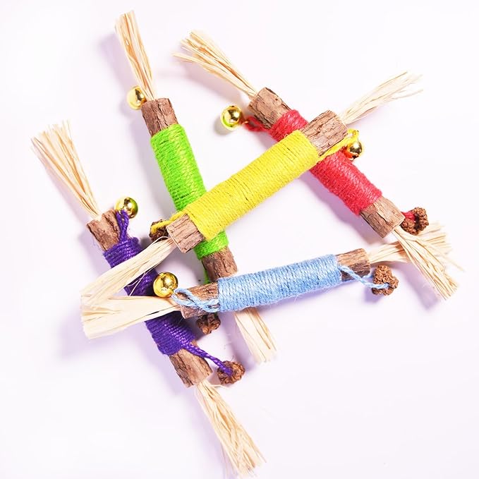 Natural Dried Matatabi Cat Chew Stick with Gall Fruit, Raffia Grass & Bell Cat Ball Toys, Handmade Silvervine Sticks Interactive Catnip Toys for Teething & Entertainment (Size L Color B)