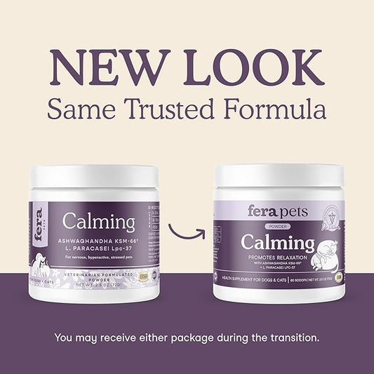 Fera Pets Calming Supplement for Dogs & Cats with Probiotics, L-Theanine, and Ashwagandha - Supports Anxiety Relief - Promotes Relaxation - 60 Scoops