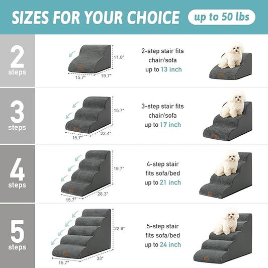 Dog Stairs for High Bed 22.6" H, Small Dog Step for Puppy, Older or Cat, Curved Ramp for Car, Ladder with High Density Foam, Lightweight, Durable, 15.7x33x22.6 inch, 5 Step, Dark Grey