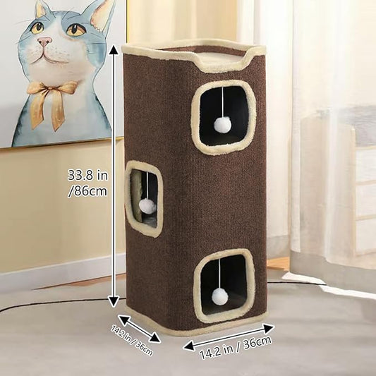 Empet Cat House for Indoor Cats Beds, Multi-Level Cat Condo, Foldable Cat Cave Coffee, 3L