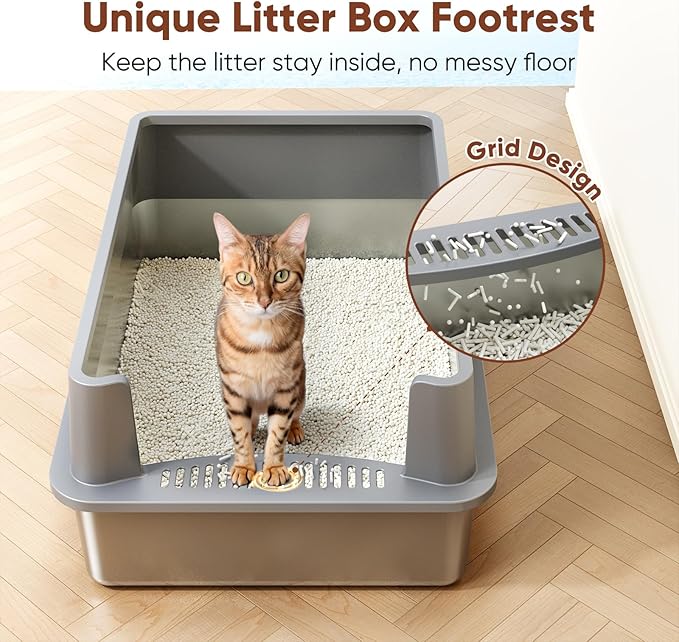 Extra Large Stainless Steel Litter Box with Lid, XXXL XXL Metal Litter Box for Big Cats & Kitty, 28”L x 20”W x 12”H Enclosed Cat Litter Boxes, Never Absorbs Odors, Anti-Urine Leakage, Easy Cleaning