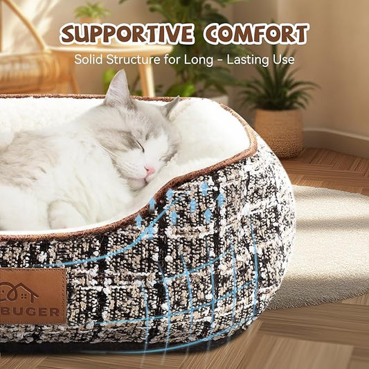 Tweed Rectangle Cat Dog Bed for Medium Small Pets Indoor Outdoor Machine Washable Sleeping Sofa Non-Slip Bottom Soft Puppy Bed Durable Orthopedic Calming Pet Cuddler (Small, Tweed)