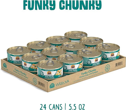 Weruva Classic Cat Food, Funky Chunky Chicken Soup with Pumpkin in Chicken Soup, 5.5oz Can (Pack of 24)