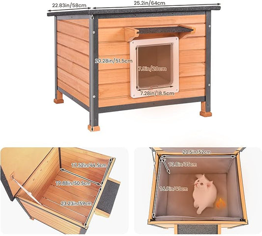 Outdoor Insulated Cat House Weatherproof for Winter, Feral Cat Shelter with Insulated Liner, All Round Metal Frame Wooden Condos, Indoor and Outdoor Use for Cat, Rabbit and Small Animal