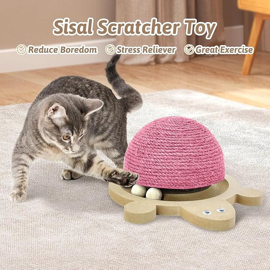 Fhiny Cats Scratching Ball, Natural Sisal Scratching Toy with Roller Track Toys and Wooden Base Kitten Turtle Shape Scratch Post for Indoor Cats Interactive Training Exercise Scratcher for Small Pets