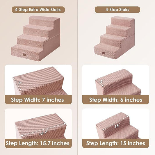 EHEYCIGA Dog Stairs for Bed 20" H, 4-Step Extra Wide Dog Steps for High Bed, Pet Steps for Small Dogs and Cats, Non-Slip Balanced Pet Ramp Indoor, Pink