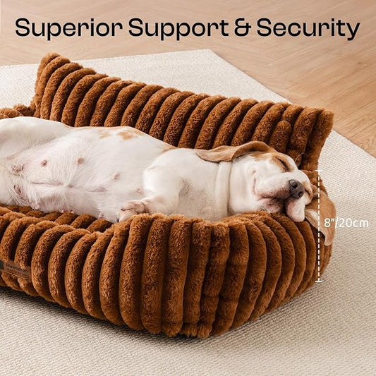 MEWOOFUN Dog Sofa Bed, Fluffy Dog Couch with Removable Washable Cover, Supportive Puppy Bed for Medium Sized up to 45 lbs (Brown, 36x28x12)