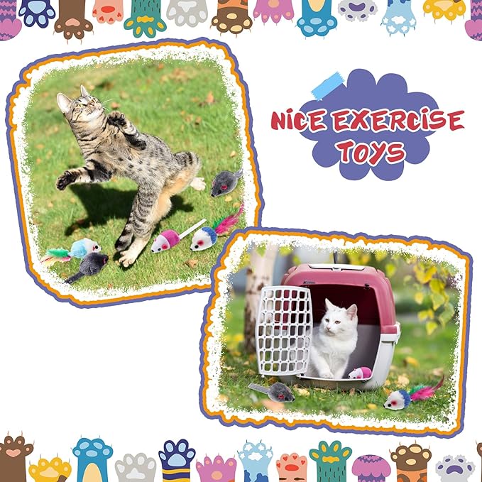 Sosation 100 Pcs Fur Cat Mouse Toys Assorted Interactive Cat Toys Rattle Sound Mice for Kitten Catch Play Indoor Interactive