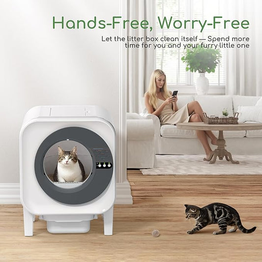 Automatic Cat Litter Box Self Cleaning for Cats | Self Cleaning Litter Box 75L Large Capacity with App Control, Safety Protection, Odor-Free Waste Disposal, Compatible with Multi Cats