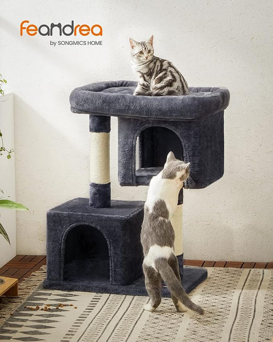 Feandrea Cat Tree, 33.1-Inch Cat Tower, L, Cat Condo for Large Cats up to 16 lb, Large Cat Perch, 2 Cat Caves, Scratching Post, Smoky Gray UPCT61G