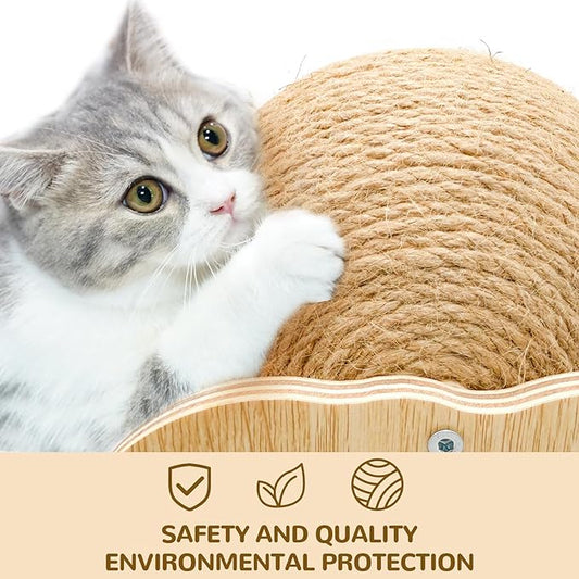 Cat Scratcher Toy, Natural Sisal Cat Scratching Ball with Stable Stand, Spinning Cat Ball Interactive Exercise Toy for Cats & Kittens