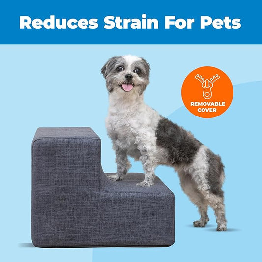 Best Pet Supplies Dog Stairs & Steps - Foam Steps for Small Dogs & Cats, Non-Slip Indoor Balanced Pet Step Support, Dog Ramp, No Assembly, Dark Gray Linen, 2-Step (12-inch Height)