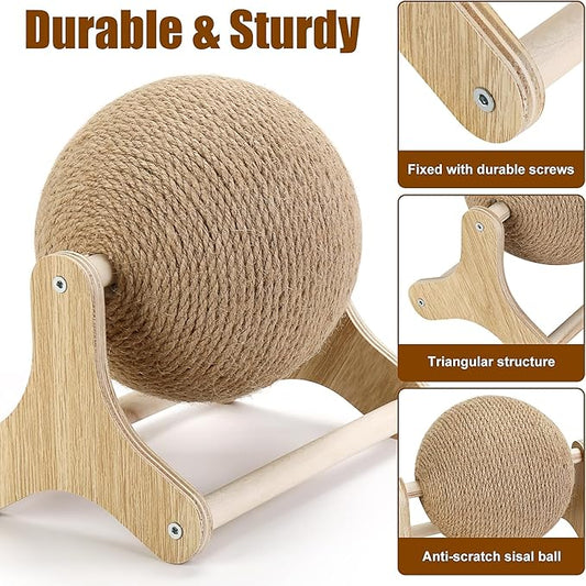 Outamateur Cat Scratcher Ball Toy, Sisal Cat Scratching Ball with Stable Stand, Interactive Exercise Toy for Small Pet Interactive Exercise and Play