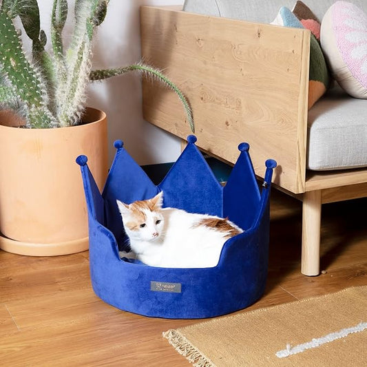 NANDOG Pet Gear Crown Cozy Round Dog & Cat Bed Collection Washable Indoor Pet Bed for Small Breeds-Soft Bed Fits in Crate or Kennel-Made of Ultra Soft Micro-Plush Material (Royal Blue, Prive 18")