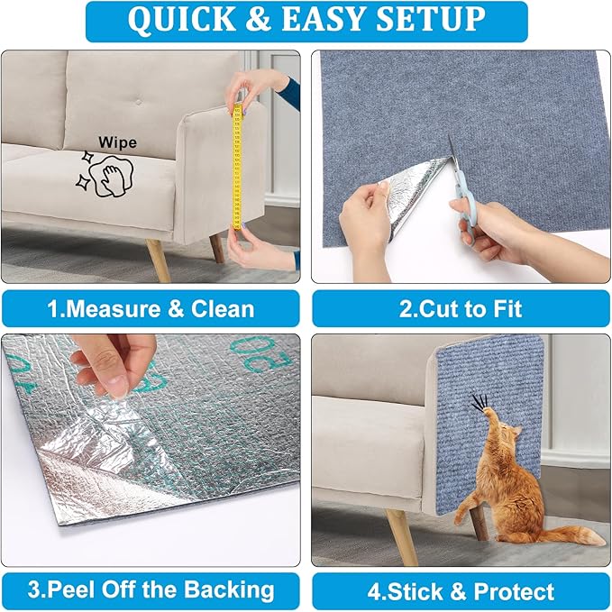 2 Pcs 78.7"x15.8" Cat Scratch Mat, Trimmable Self-Adhesive Carpet, DIY Climb Cat Scratcher for Furniture, Couch or Wall, Covering Cat Tree and Scratch Post Replacement Pad
