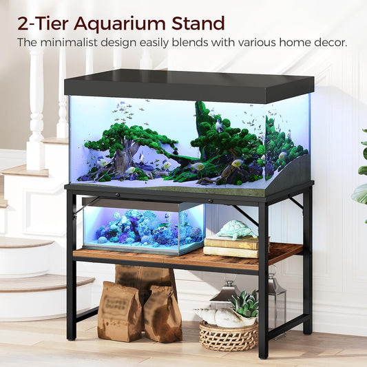40-50 Gallon Fish Tank Stand, Aquarium Stand with 2-Tier Storage Shelves, Heavy Duty Breeder Turtle Terrarium Stand Rack for Home Office, 36.2" L x 18.9" W x 24.4" H, Rustic Brown FTHR4001
