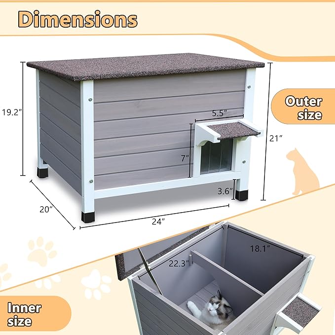 Rockever Outdoor Cat House, 100% Insulated Cat House for Outdoor Cats Weatherproof Feral cat House for All-Round Foam Layers Filling (Grey-with Cover, L)