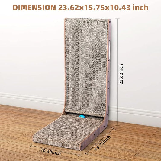 Fluffydream Cat Scratcher with Cat Toys Ball Track, Build-in Ball, L-Shaped Scratcher, Cardboard Lounge Bed, Stable and Durable, Furniture Protector, Reversible