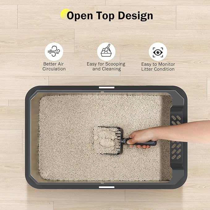 Stainless Steel Litter Box, Extra Large Litter Boxes for Big Cats, XLarge Metal Cat Litter Box with Lid, Anti-Urine Leakage XL Box with High Sides, Easy Clean, Non-Sticky, Scoop Included