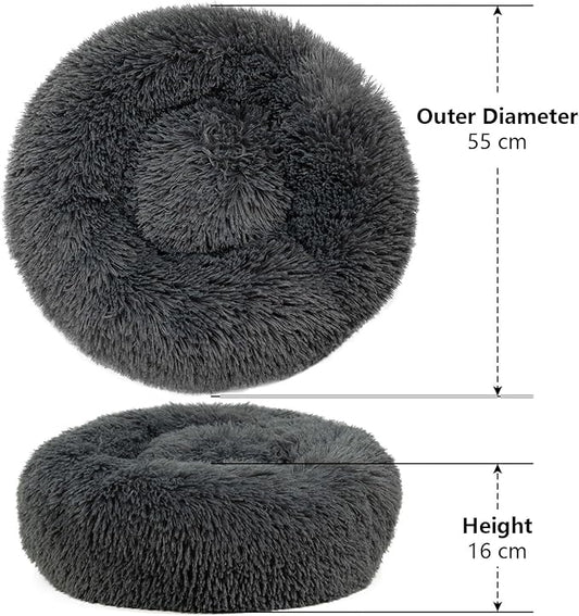 Cat Beds for Indoor Cats Dog Beds for Medium Dogs Round Pet Bed for Puppy and Kitten with Slip-Resistant Bottom Plush Donut Cat Bed, Dark Grey