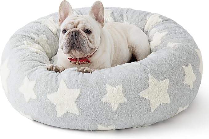 LE SURE Donut Medium Dog Bed - Round Cat Beds for Indoor Cats Calming Pet Beds, Cute Modern Beds with Jacquard Shaggy Plush & Anti Slip Bottom, 30 Inch, Galaxy Grey