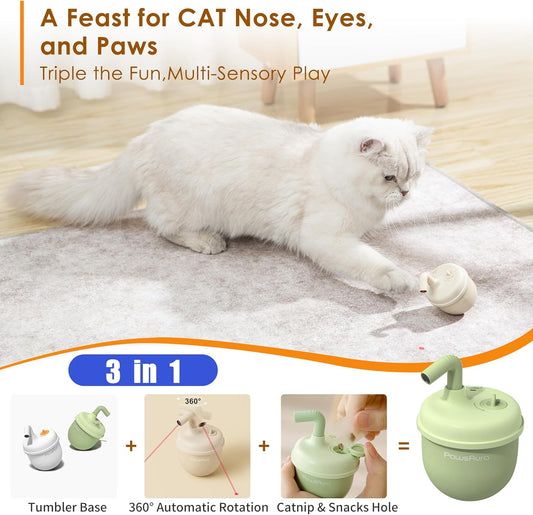 Automatic Laser Cat Interactive Toy, Self-Balancing 360° Auto-Spin Laser Pointer with Catnip Hole, Triple-Sensory – Kitten Sight, Smell & Touch, Boredom Relief Toy for Indoor Adult Cat (white)