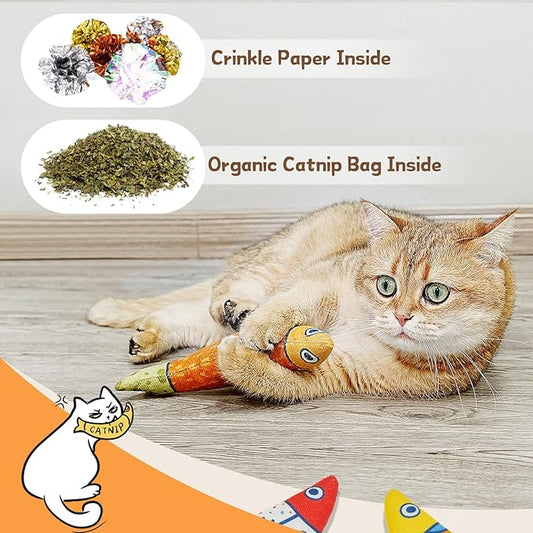 Cat Fish Catnip Toys for Cats, Pet Chew Toy for Bored Indoor Adult Cats, Crinkle Cat Kicker Toy for Indoor Kittens