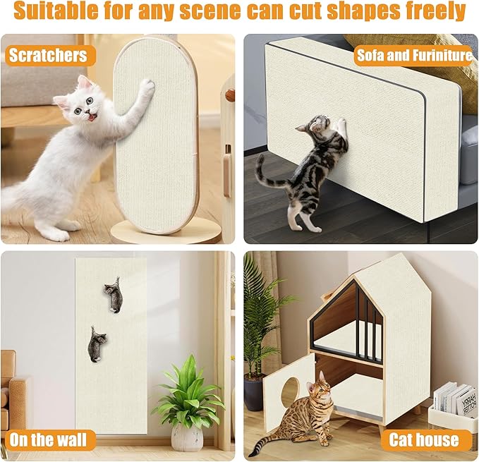 Cat Scratching mat Self-Adhesive, Trimmable Furniture Protector for Couch, Sofa, Wall & Cat Trees - Durable Scratch Pad with Nano Tape, DIY Climbing Carpet for Indoor Cats (White, 78.7"x15.8")