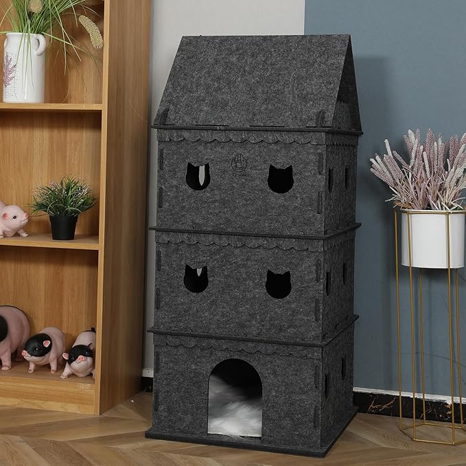 4-Tier Indoor Cat Apartment,Cozy Pet Cat Bed, Hideaway, and Sturdy Cat Castle for Multiple and Large Cats