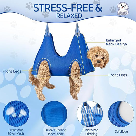 Dog Grooming Hammock for Large & Giant Dogs, Pet Grooming Sling with Nail Clippers, Trimmers & Scissors – Comfortable & Safe Grooming Harness for Stress-Free Nail Trimming for XXXL Dogs