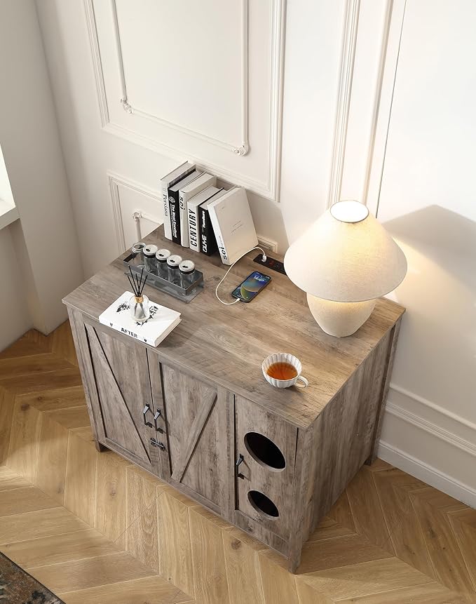 Cat Litter Robot Enclosure, Automatic Litter Box Enclosure for Litter Robot 3/4,Cat-Exclusive entrace for Dog Proof and Fun,Charging Station for cat Litter Cabinet,Litter Collector and Lock,Grey