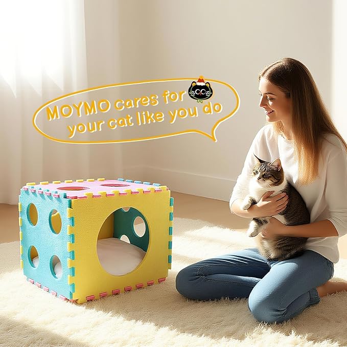 Cat Houses for Indoor Cats, Cute Cat Bed Cave with Soft Pillow, Cat Cube for Multiple Large Cats, Fun Dice Shaped, 17 Inches