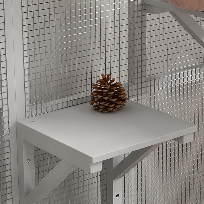 PawHut Indoor Wooden Catio, Cat House Cat Enclosure on Wheels with 3 Platforms, Hammock, Cat Flap Door & Openable Top, Luxury Kitty House for 2 Cats, 39", White