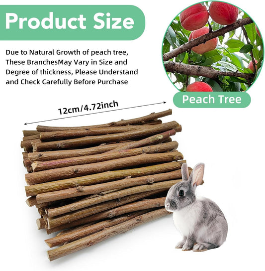 250g Natural Peach Wood Chew Sticks for Rabbits, Hamsters, Chinchillas - Extra Hard Teeth Grinding Toy | Untreated, Safe & Long-Lasting Rodent Chews