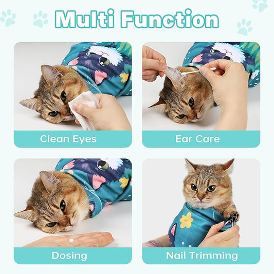 Cat Grooming Wrap, Cat Wrap for Cutting Nails, Self-Adherent Fabric Wrap for Cats, Cat Burrito Wrap Anti-Scratch, Anti-Escape, Multifunctional Swaddle Wrap Pet Tool 21.6×21.6"