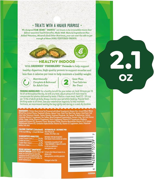 Greenies Feline Smartbites Healthy Indoor Cat Treats, Chicken Flavor, 2.1 oz. Pack