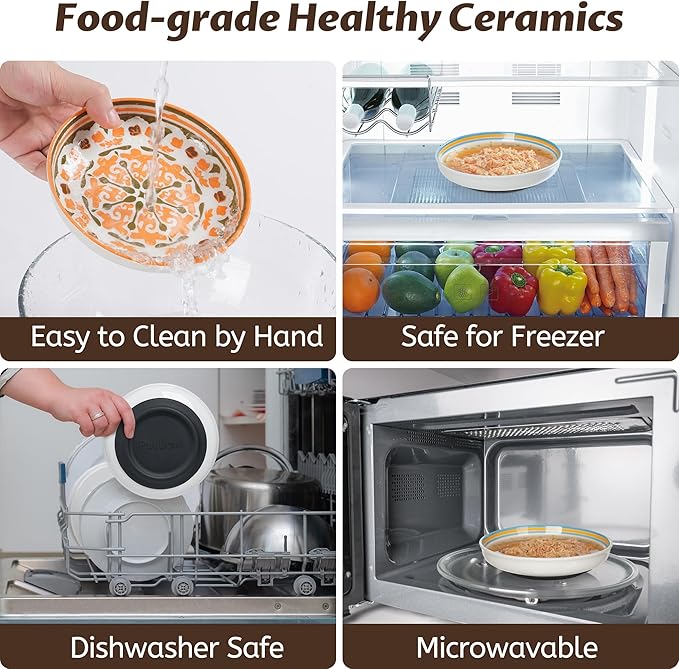 Non-Slip Cat Bowls, Ceramic Cat Food Bowl Set with Silicone Base, Cats Dishes, Cute Plates for Feeding Indoor Cats, Kitten, Small Dogs (Multi, Deeper)