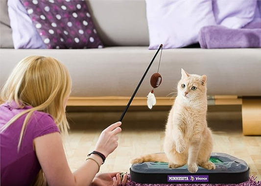 Pets First Cat Ball Bell Minnesota Vikings Football Field CAT Scratcher Toy with Catnip Filled Plush Football Toy & Feather Cat Toy Hanging, Jingle Bell Interactive Ball Cat Chasing 5-in-1 Kitty Toy