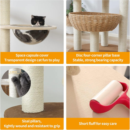 Modern Cat Tree Tower for Large Cats, Real Natural Sisal Luxury Cat Condo, Manual Hand Woven Wood Cat Tower, Indoor Cat Scratching Tree, New Cat Condo Lover Gift
