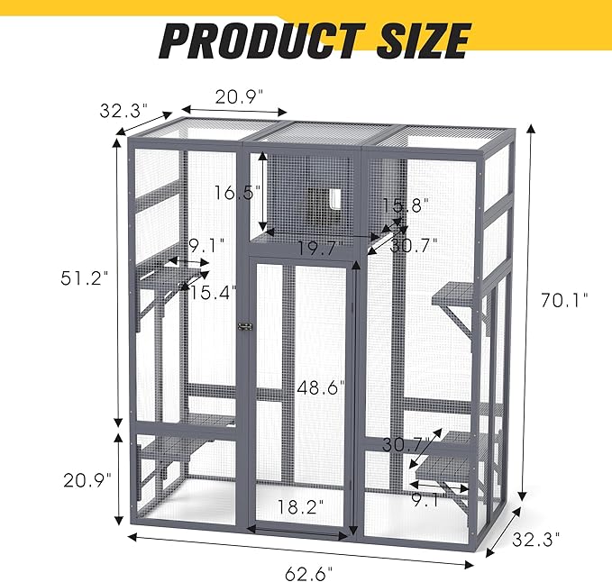 COZIWOW Upgraded Extra Large Outdoor Catio Enclosure with 4-Way Pet Door, Insulated Cat House, Weatherproof PVC Cover, Window Attachable, Gray