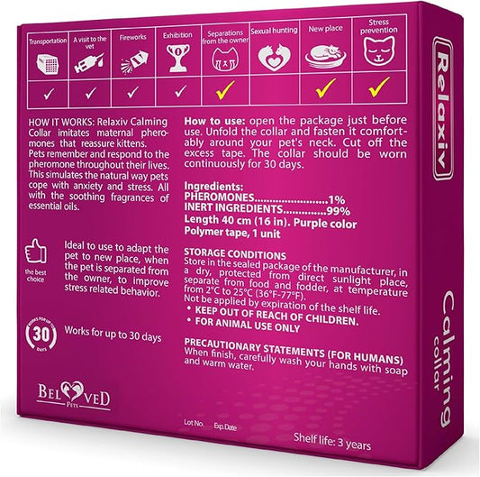 Cat Calming Collar & Pet Anti Anxiety Products - Feline Calm Pheromones Collars & Cats Stress Relief - Relaxivet Comfort Helps with Pee, New Zone, Aggression, Fighting with Dogs & Other Behavior
