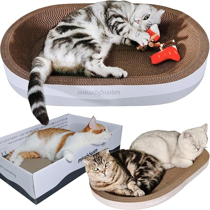 3PCS 23.6 Inch Extra Large Cat Scratcher Bed,Big Cats Box with Corrugated Scratch Pad, Scratching Lounge Bed,Oval Shape Cat Scratcher Bowl